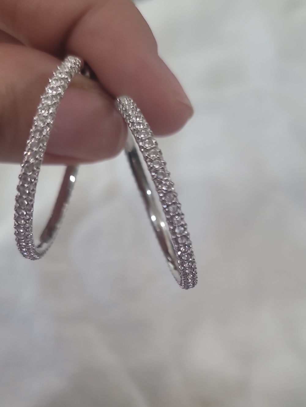 Swarovski Silver Pavé Crystal Hoop Earrings - White